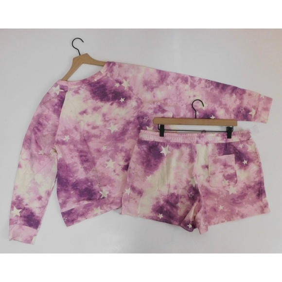 NWT!! WILDFOX Two-Piece Set Top Sweatshirt Shorts Purple Tie Dye Stars X-Large - Picture 9 of 16